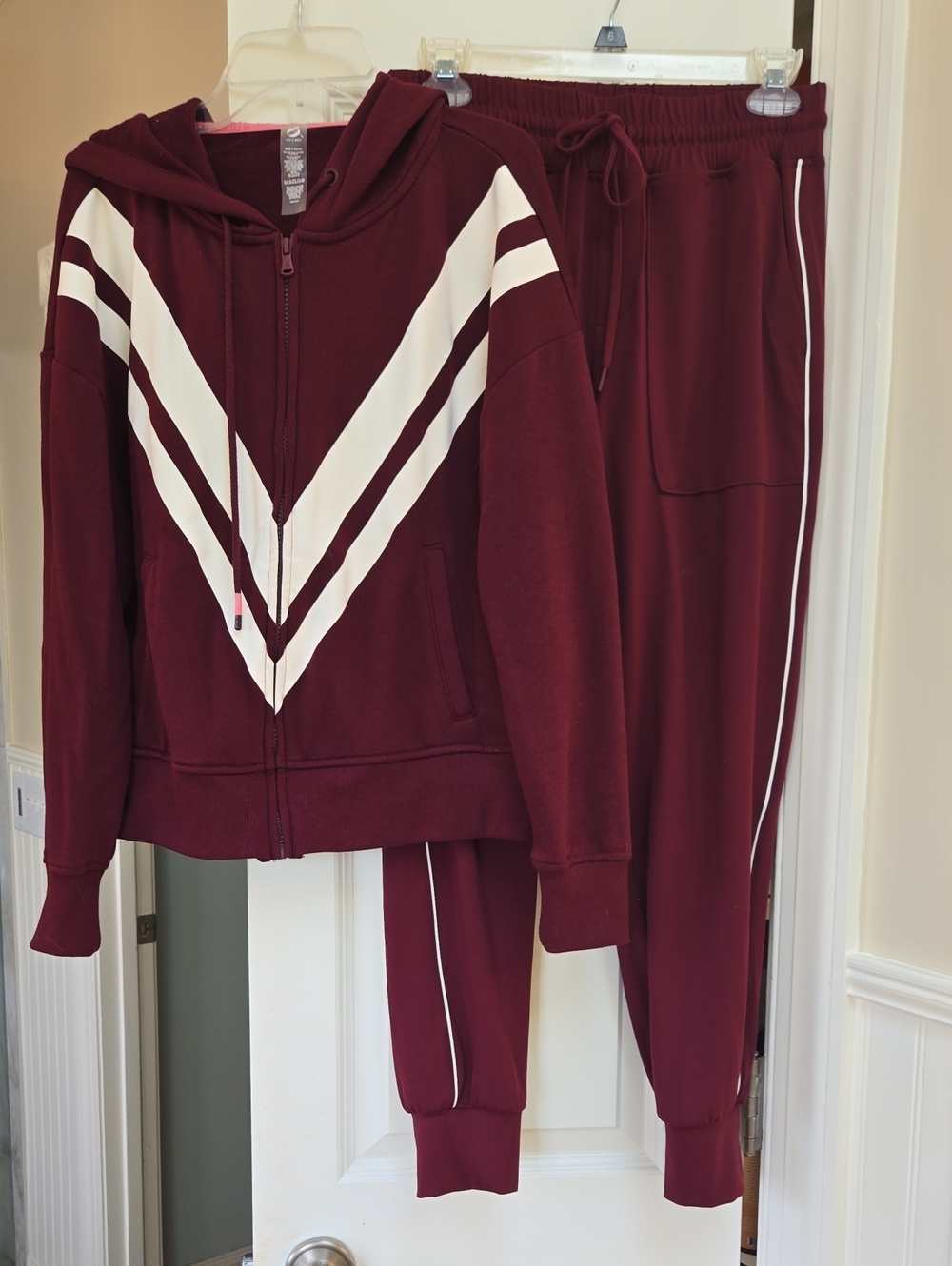 Lou & Grey Women's Burgundy Track Jacket & Jogger Set - Casual Two-Piece